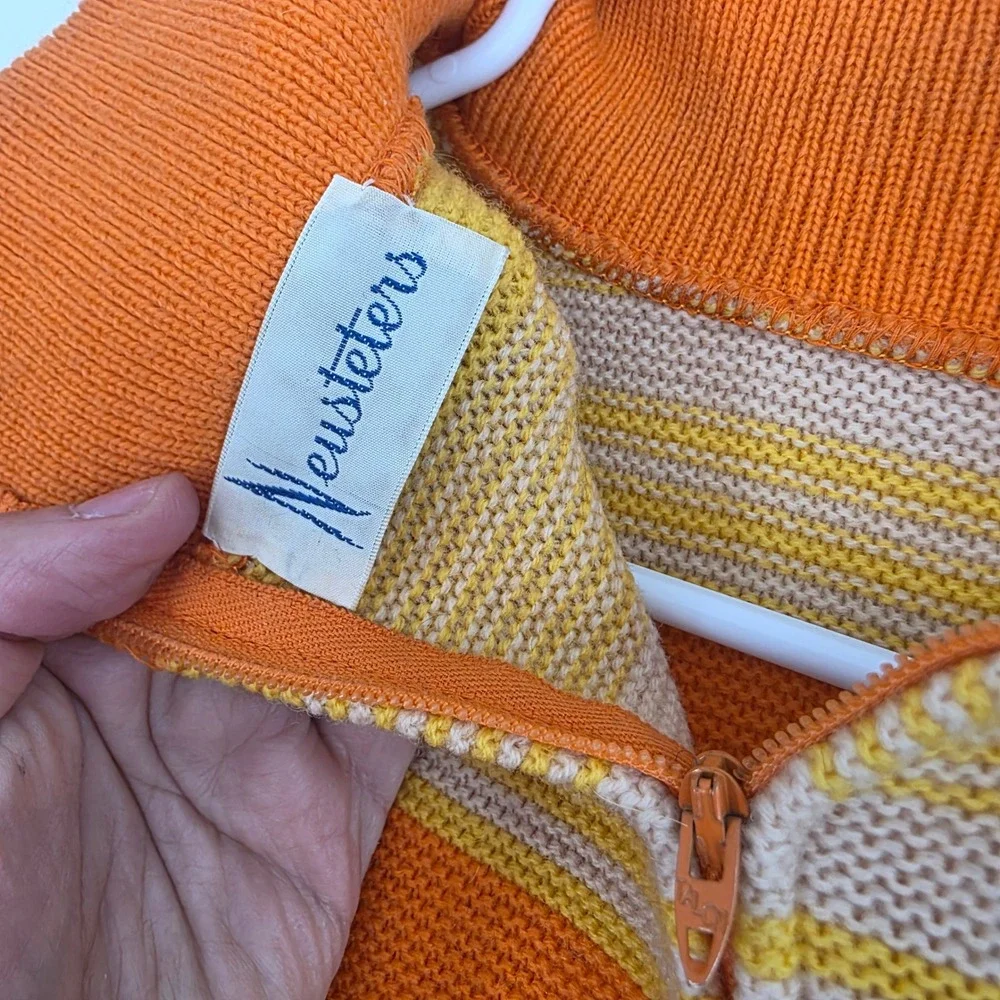 Neusteters‎ Vintage Striped Sweater Skirt Set Orange Yellow Mock Neck